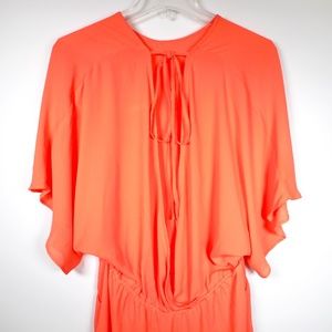 Elan Sheer Tangerine Orange Womens M Chiffon Romper Open Back Ties Summer